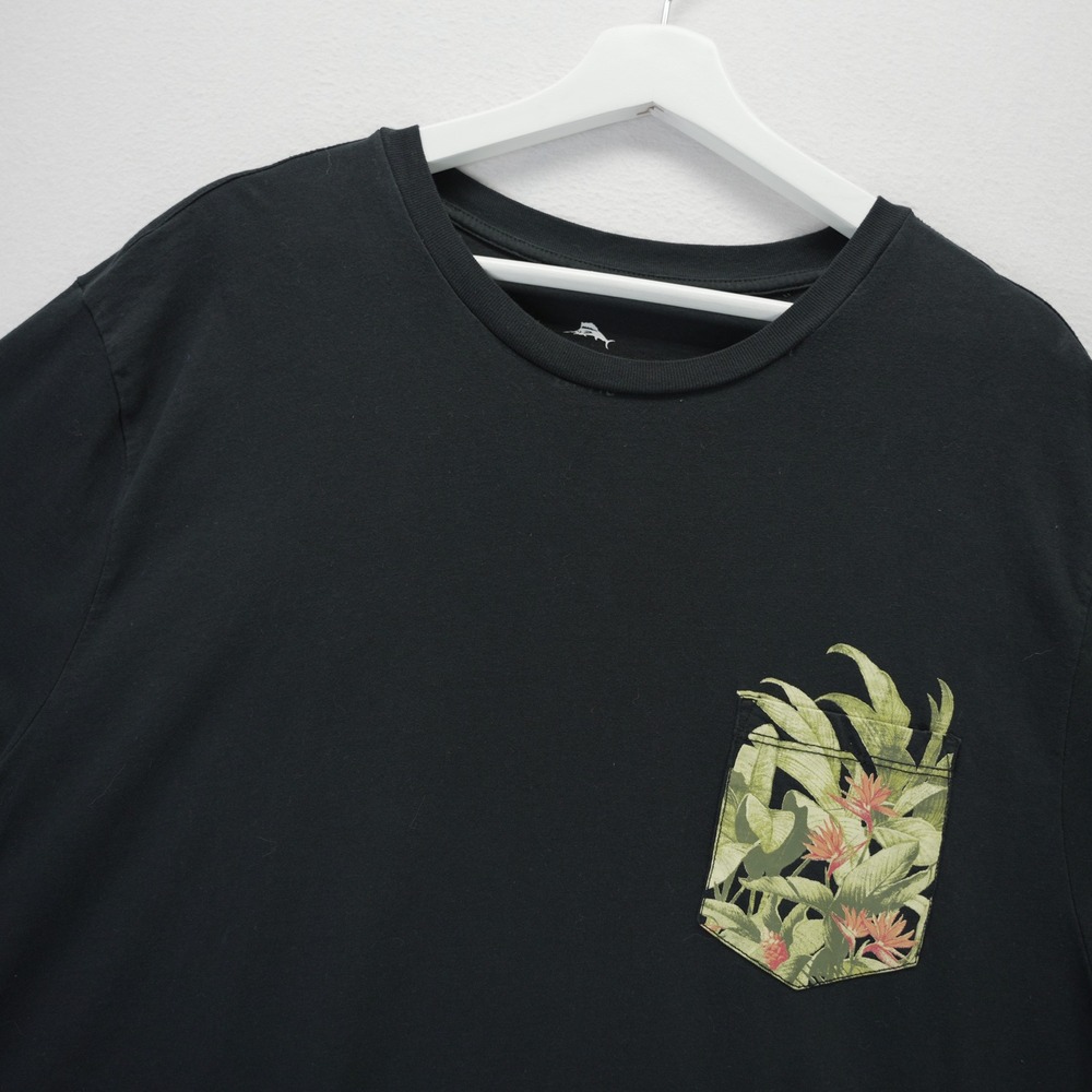 Tommy Bahama Pocket of Paradise Mens XXL Black Organic Cotton‎ Floral T-Shirt